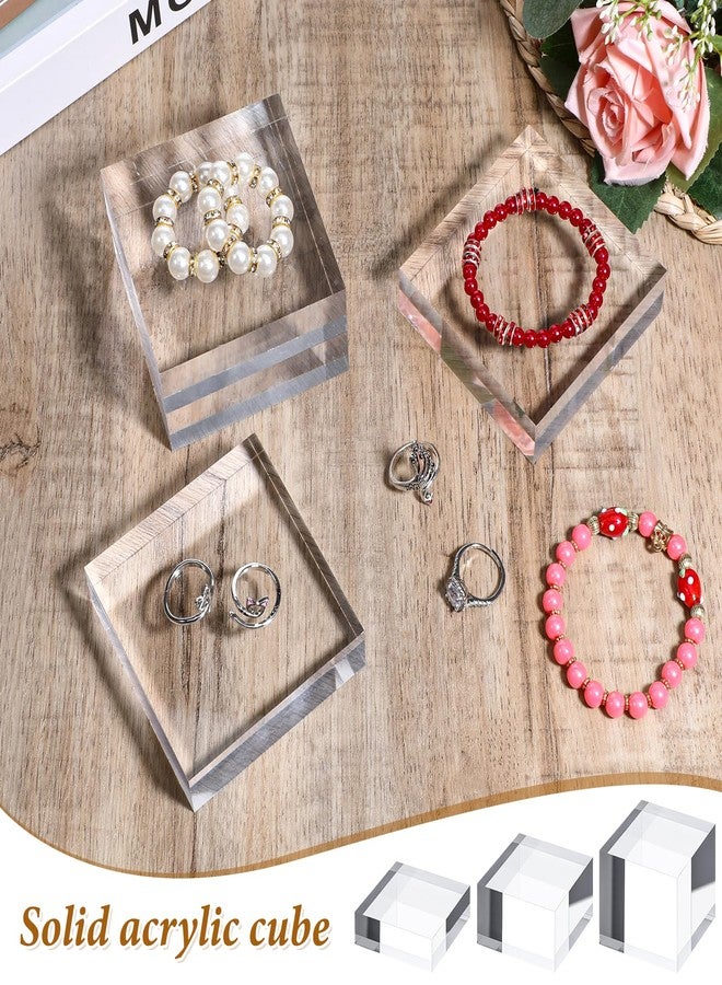 Zelphvt 8 Packs Acrylic Square Display Block 3.15 x 3.15 inches Clear Polished Acrylic Square Display Cube, Solid Display Risers Stands Jewelry Display Pedestal Stand for Jewelry Ornaments Collection(3 Size) - Image 3